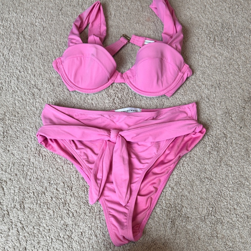 WeWoreWhat Pink Tie-Front Bikini Set
